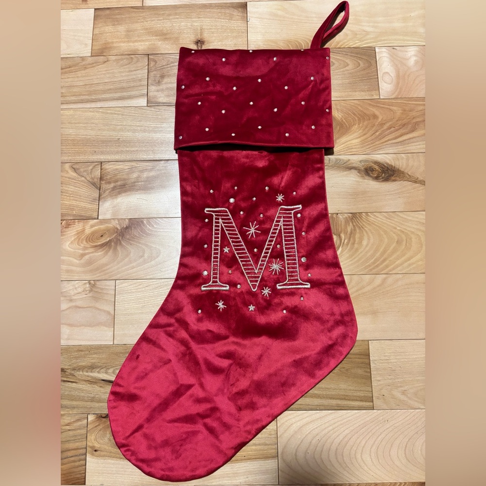Marks & Spencer “M” initial embroidered velvet Xmas stocking